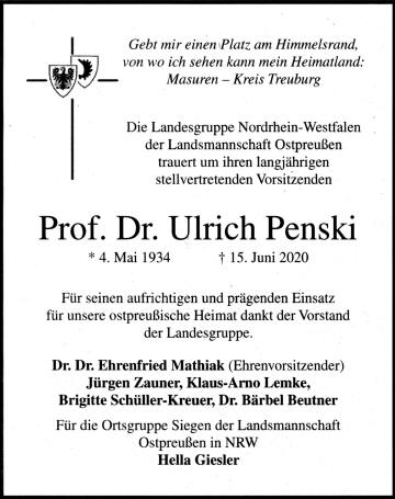 Prof. Dr. Ulrich Penski  (*04.05.1934    +15.06.2020) - Anzeige zur Vergrerung anklicken!