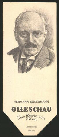 Lesezeichen Olleschau Nr. 171, Vorderseite mit Portrait Hermann Sudermann