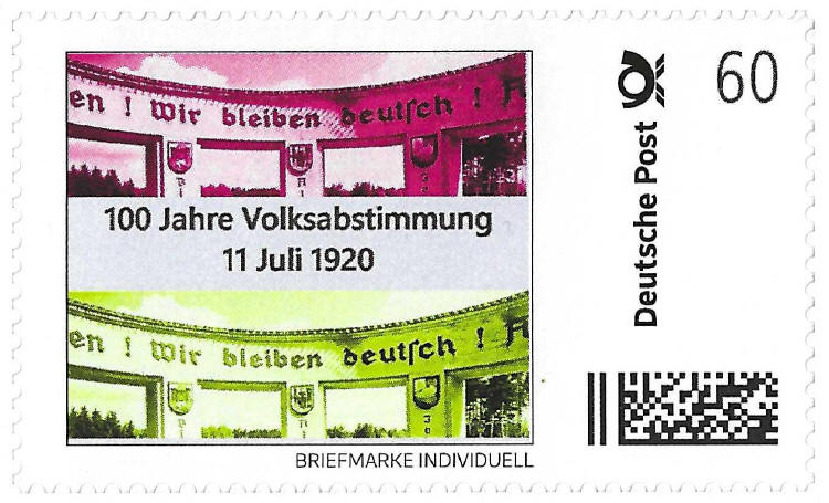Diese Briefmarke wurde anllich des Gedenkens der Volksabstimmung von 1920 von der Deutschen Post als "Sonderanfertigung" fr die Kreisgemeinschaft Allenstein Land in einer Auflage von 40 Stck hergestellt  Die Marken sind vergriffen, also nicht mehr zu haben.